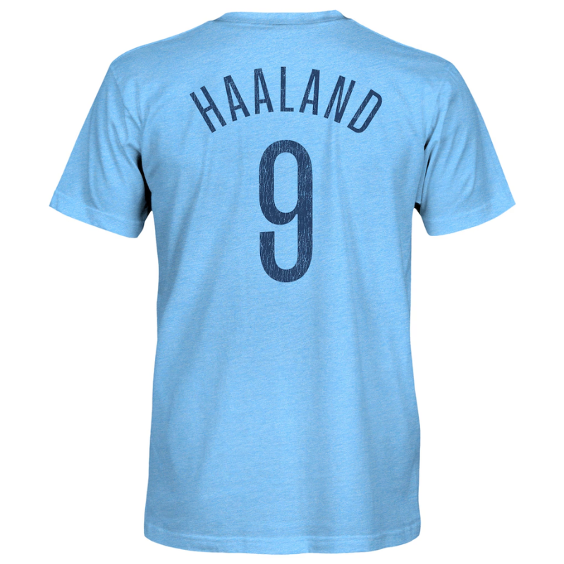 Erling Haaland Manchester City 1863FC Player Name & Number Twisted Tri-Blend Slub T-Shirt - Sky Blue